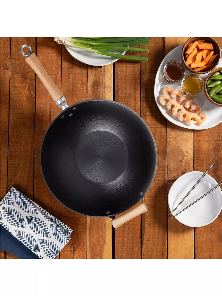 Joyce Chen Professional Series 14'' Cast Iron Flat Bottom Maple Handle Wok 商品