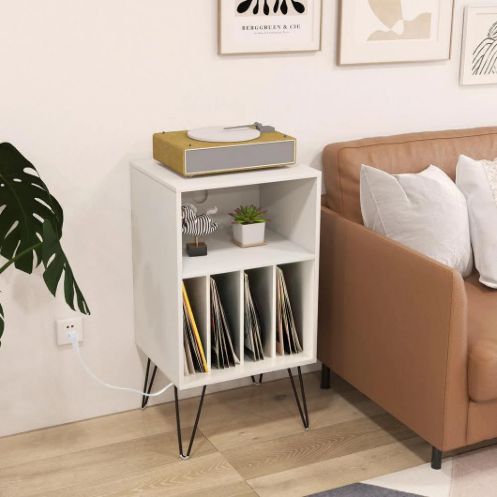 商品Hivvago|Record Player Stand with Charging Station for Living Room Bedroom-White,价格¥642,第1张图片