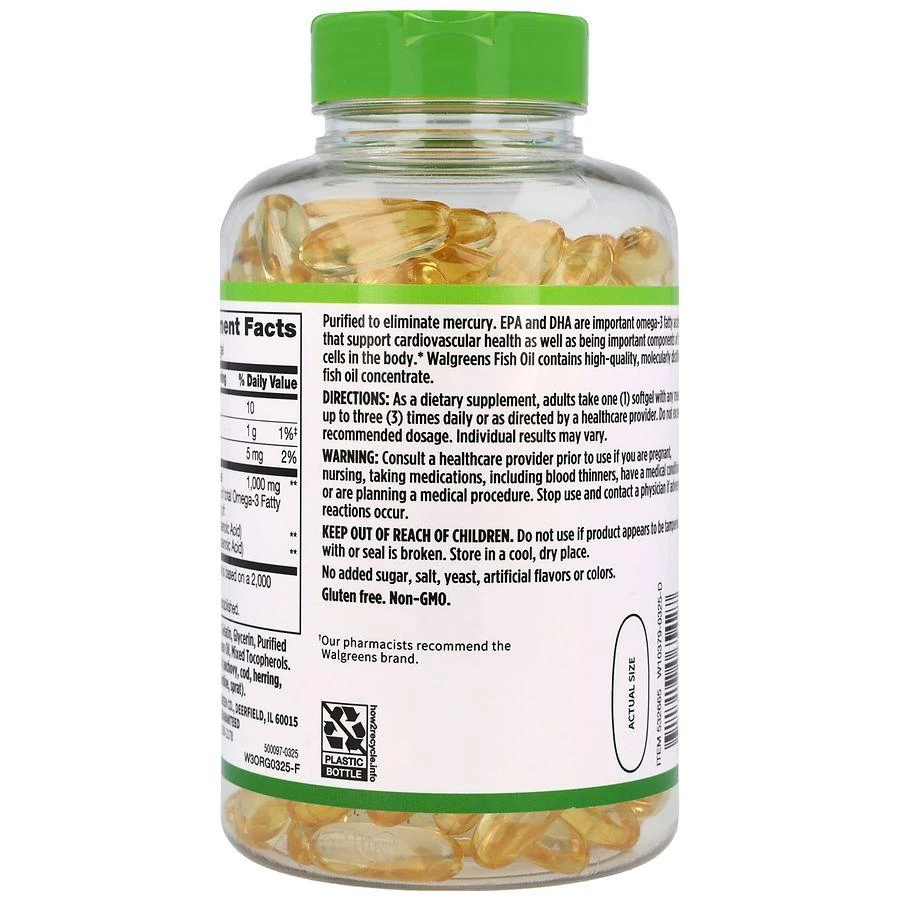 商品Walgreens|Fish Oil 1000 mg with 300 mg Omega-3 Softgels,价格¥169,第3张图片详细描述