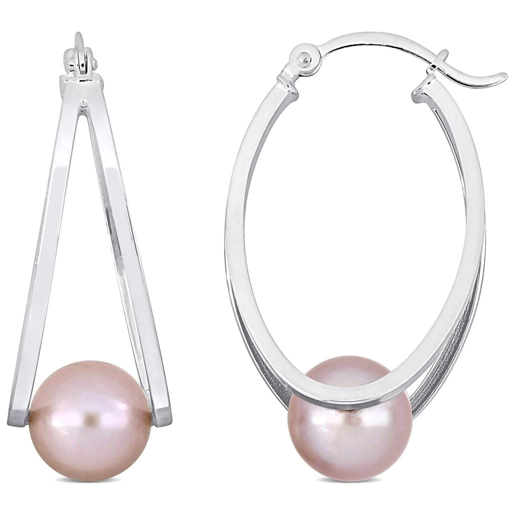 商品Mimi & Max|8-8.5mm Cultured Freshwater Pink Pearl Hoop Earrings in Sterling Silver,价格¥302,第1张图片