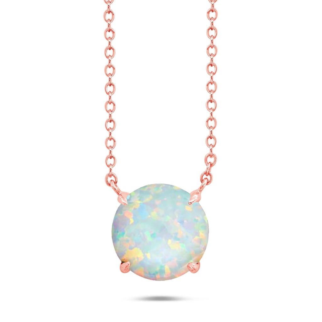 Sterling Silver and 14k Rose Gold Overlay Gemstone Round Solitaire Pendant Necklace on 18 Inch Adjustable Chain商品第4张图片规格展示
