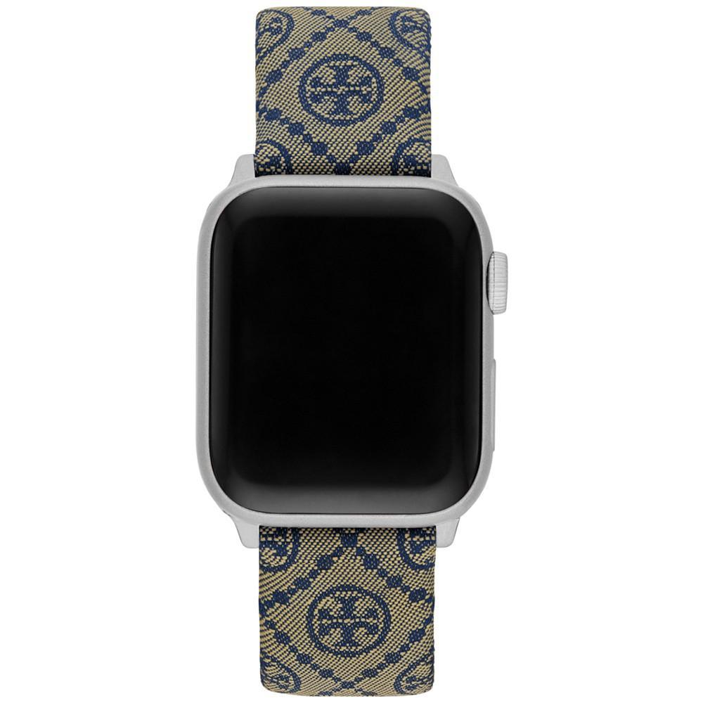商品Tory Burch|T Monogram Interchangeable Blue Fabric & Luggage Leather Band For Apple Watch® 38mm/40mm,价格¥846,第1张图片