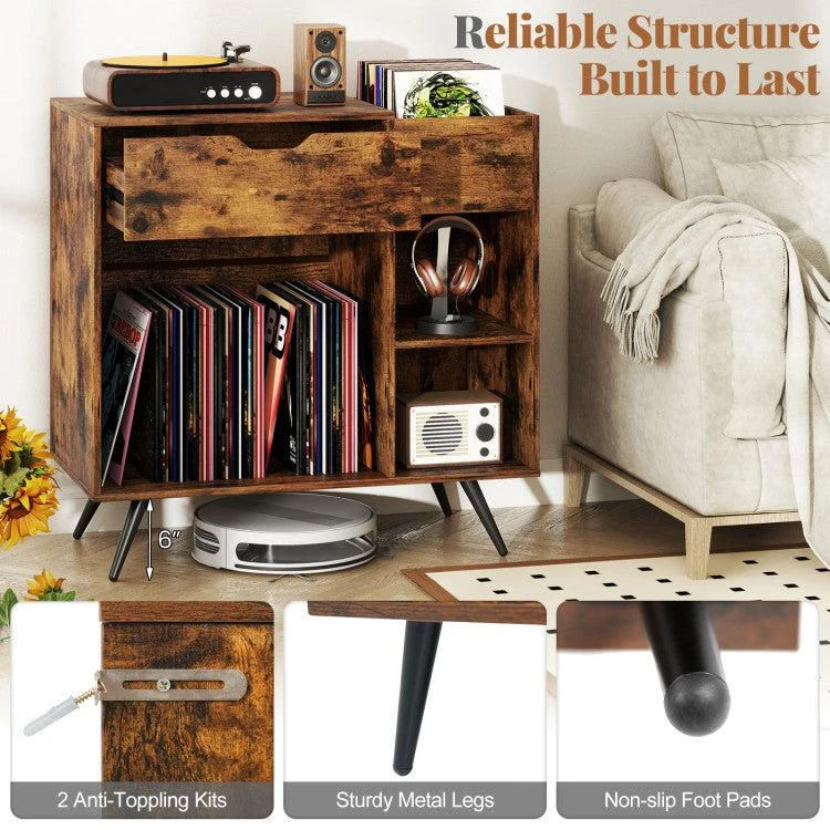 商品Hivvago|Record Player Stand with Power Outlet-Rustic Brown,价格¥1023,第5张图片详细描述