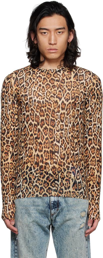 Brown Leopard Long Sleeve T-Shirt商品第1张图片规格展示