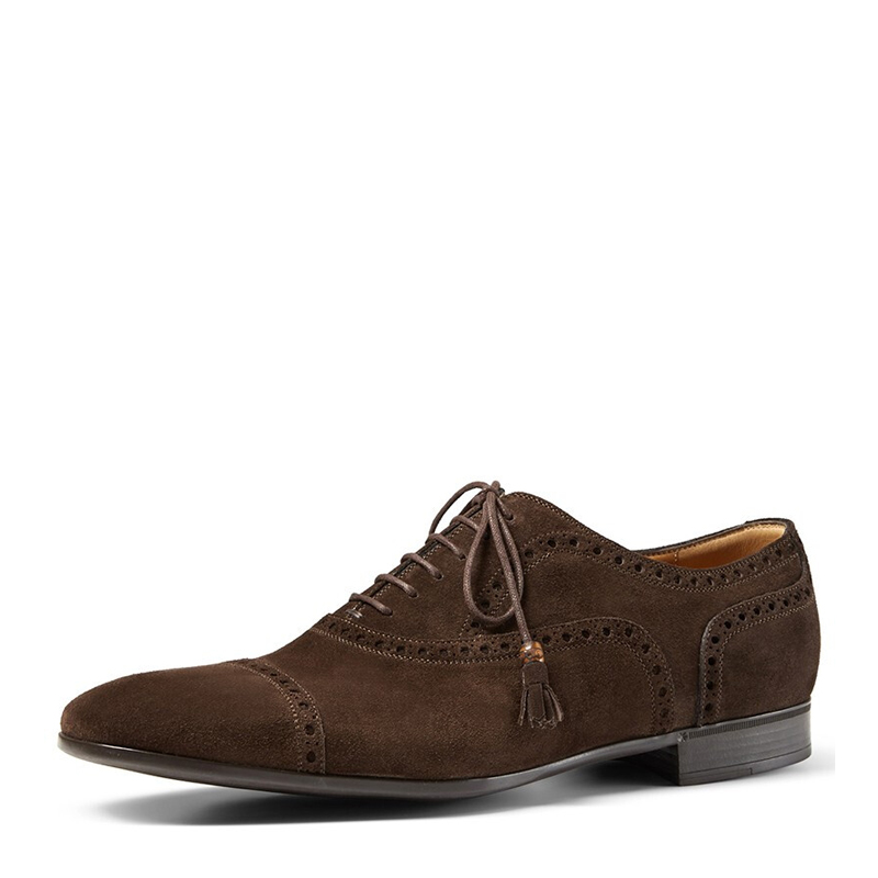 GUCCI 男士棕色麂皮系带休闲商务鞋 368440-CMA00-2140商品第1张图片规格展示