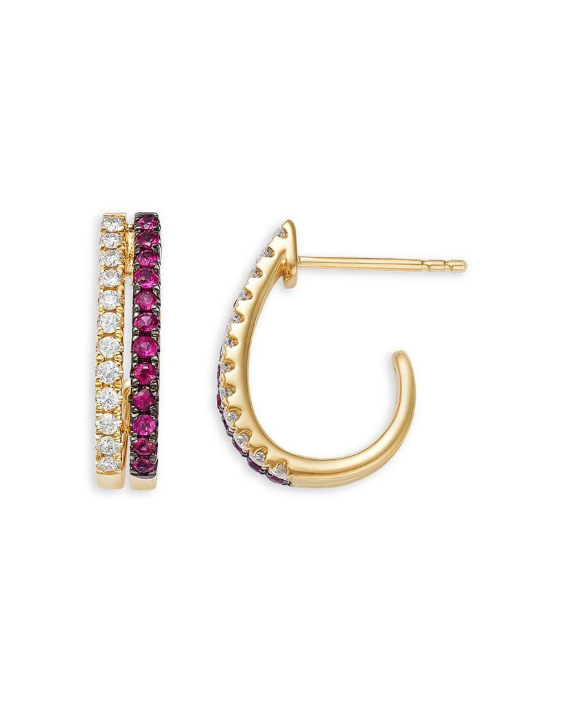 Bloomingdale's Fine Jewelry Ruby & Diamond Huggie Hoop Earrings in 14K Yellow Gold 商品