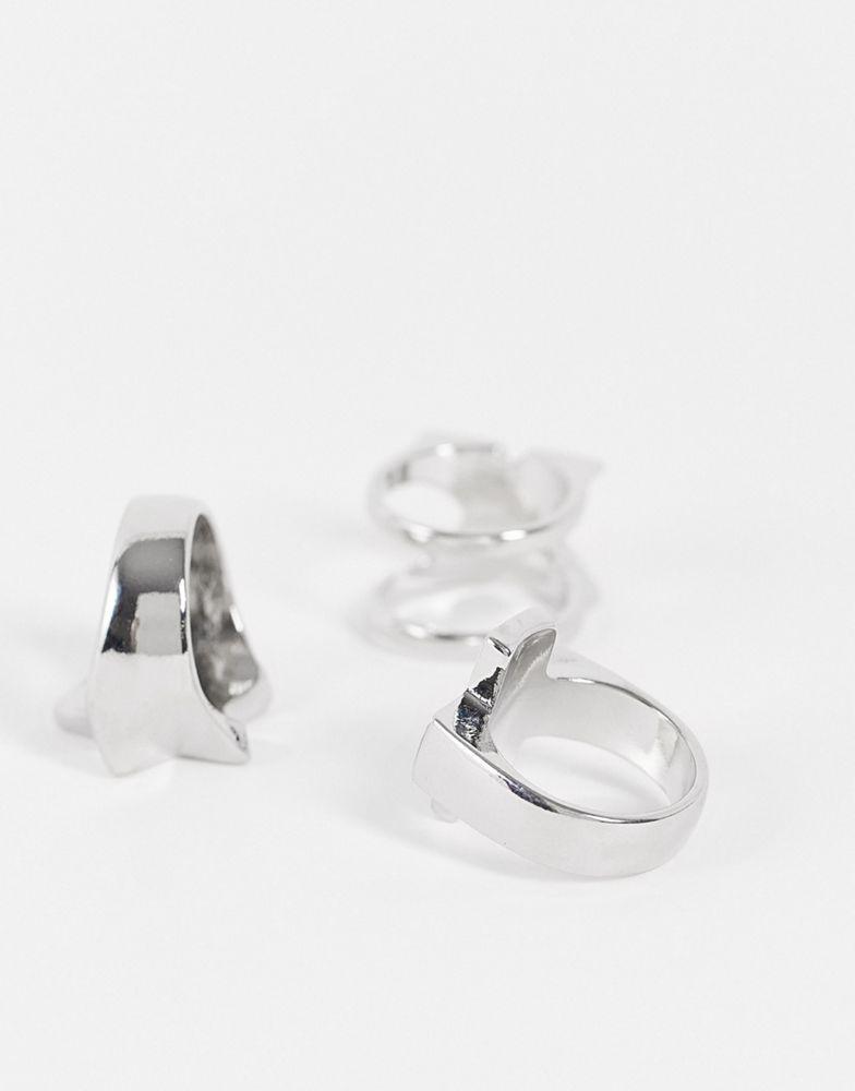 商品Reclaimed Vintage|Reclaimed Vintage inspired unisex chunky ring pack in silver,价格¥64,第4张图片详细描述