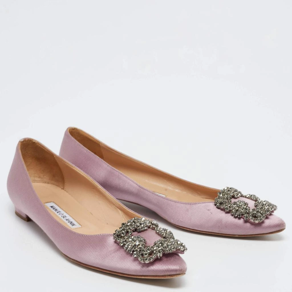 商品[二手商品] Manolo Blahnik|Manolo Blahnik Lilac Satin Hangisi Ballet Flats Size 35.5,价格¥1653,第4张图片详细描述