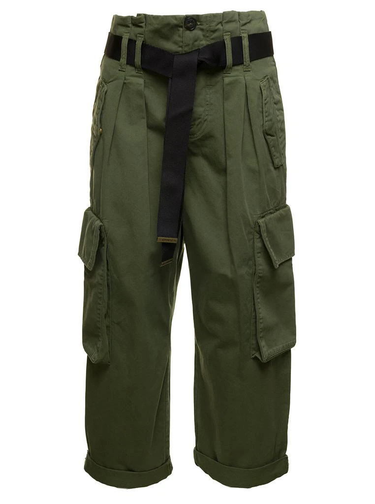 商品PINKO|Military Green High-waisted Cargo Pants With Belt In Cotton Woman,价格¥1762,第1张图片
