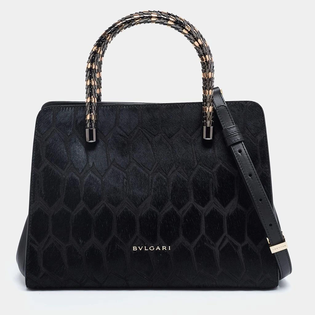 商品[二手商品] BVLGARI|Bvlgari Black Leather and Calf Hair Serpenti Scaglie Tote,价格¥7919,第1张图片