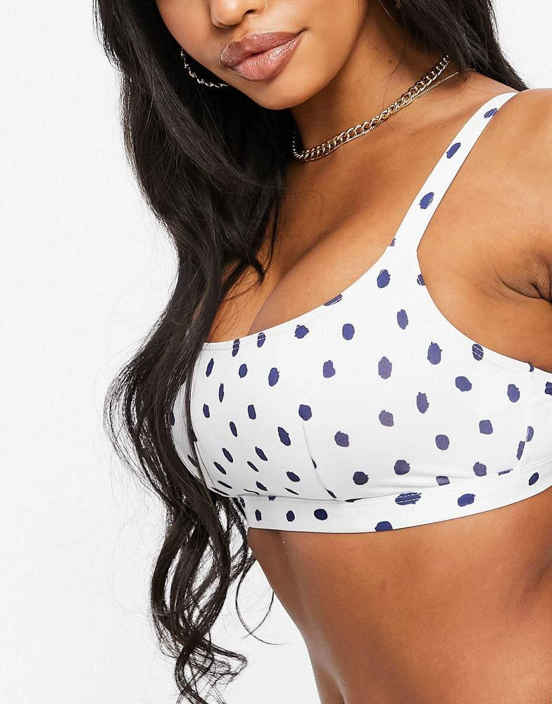 商品ASOS|ASOS DESIGN fuller bust mix and match strappy back crop bikini top in navy polka dot spot dd-g,价格¥79,第1张图片