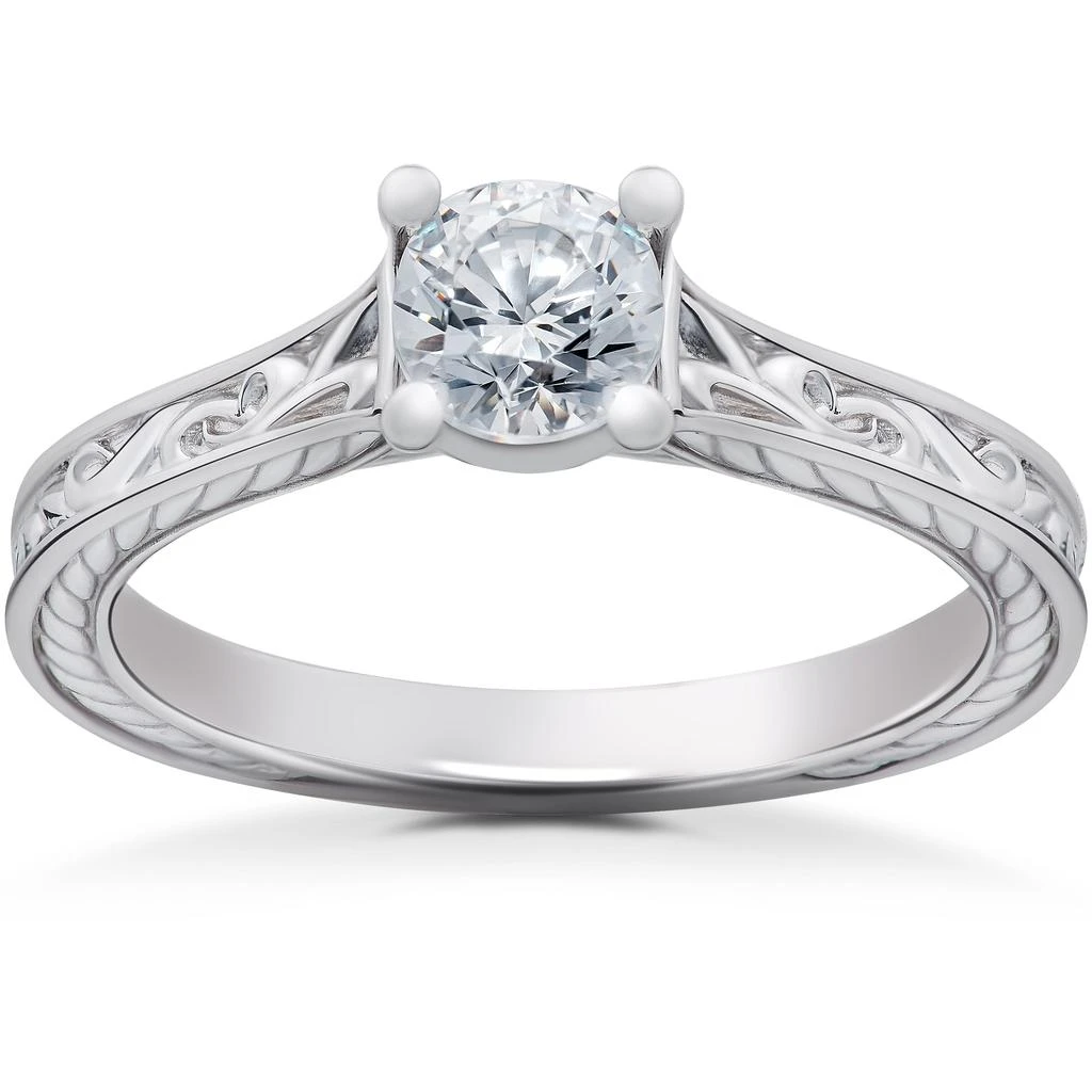 商品Pompeii3|1/2ct Lab Grown Vintage Scroll Solitaire Sophia Engagement Ring 14k White Gold,价格¥5561,第1张图片