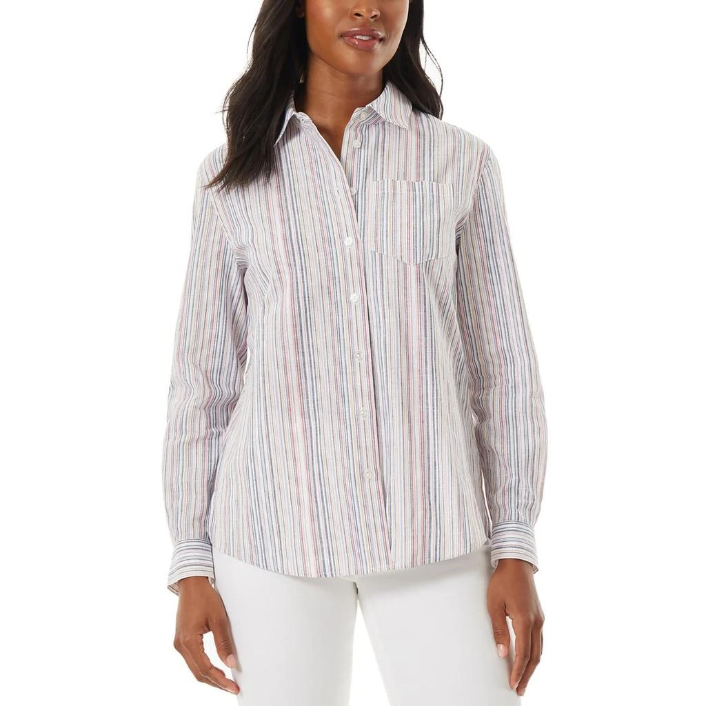 商品JONES NEW YORK|Jones New York Womens Linen Blend Collared Button-Down Top,价格¥86,第1张图片