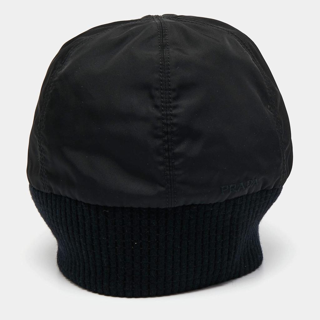 Prada Black Nylon Rib Knit Detail Beanie XL商品第1张图片规格展示