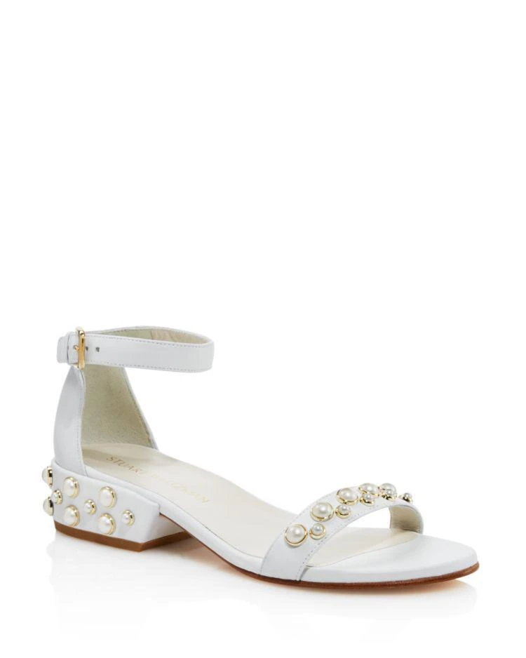 商品Stuart Weitzman|Women's Allpearls Leather Pearl Stud Ankle Strap Sandals,价格¥2661,第1张图片