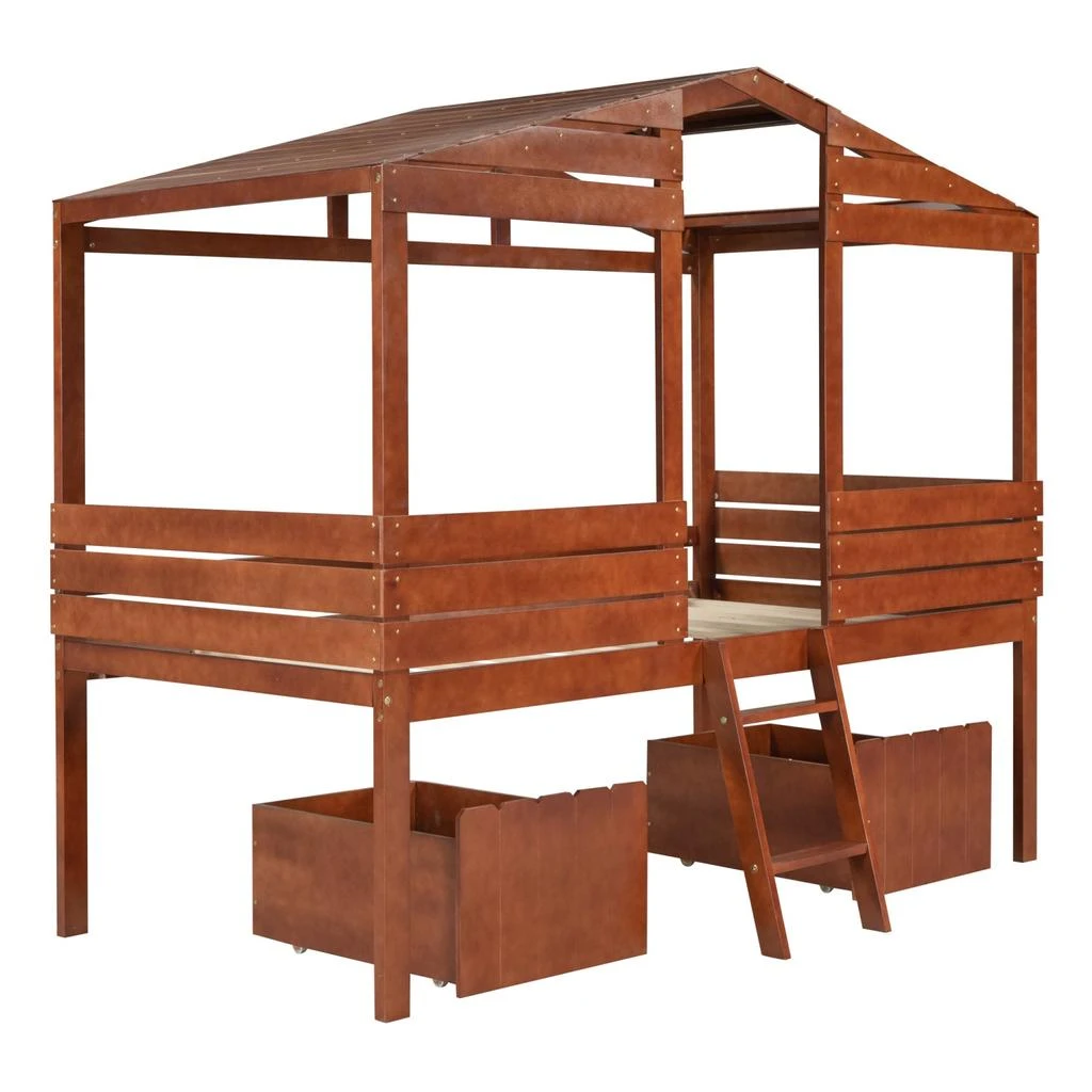 商品Simplie Fun|Twin Size Low Loft Wood House Bed,价格¥4533,第5张图片详细描述