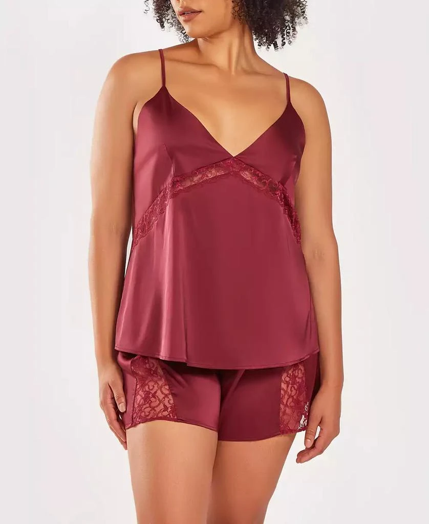 商品iCollection|Plus Size Silky 2 Piece Camisole and Shorts Pajama Set in Lace Trims,价格¥401,第1张图片