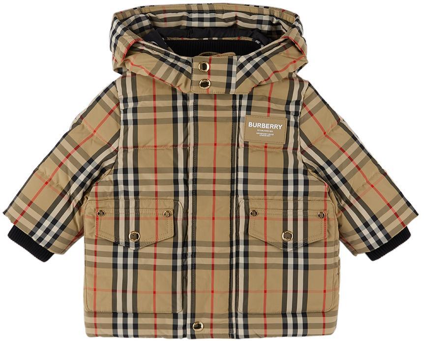 商品Burberry|Baby Beige Down Vintage Check Jacket,价格¥3896,第1张图片