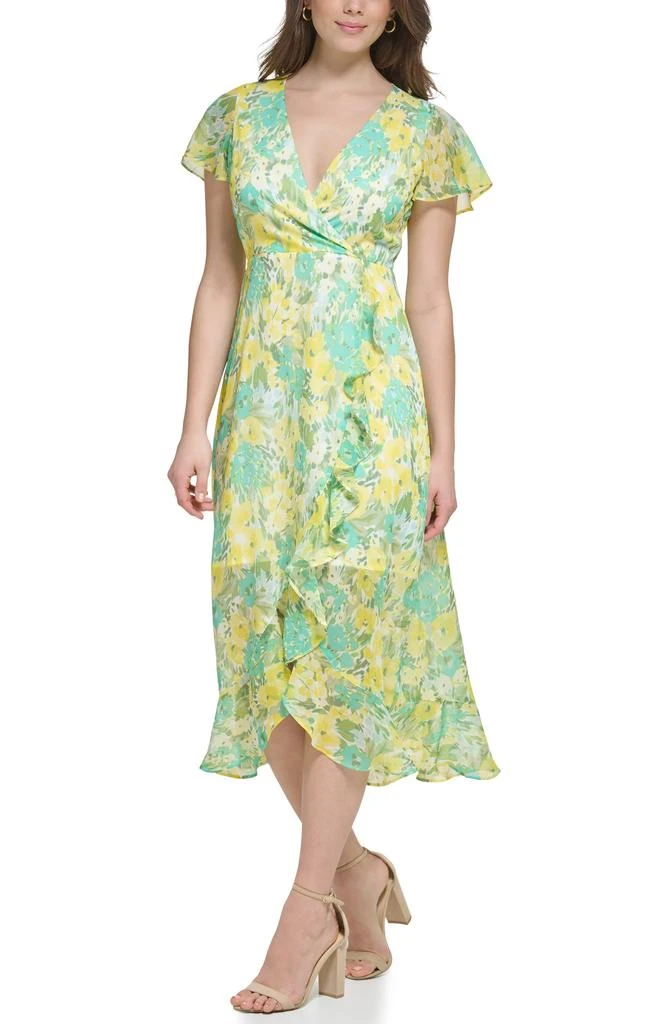 商品Kensie|Floral Chiffon Faux Wrap Midi Dress,价格¥186,第5张图片详细描述