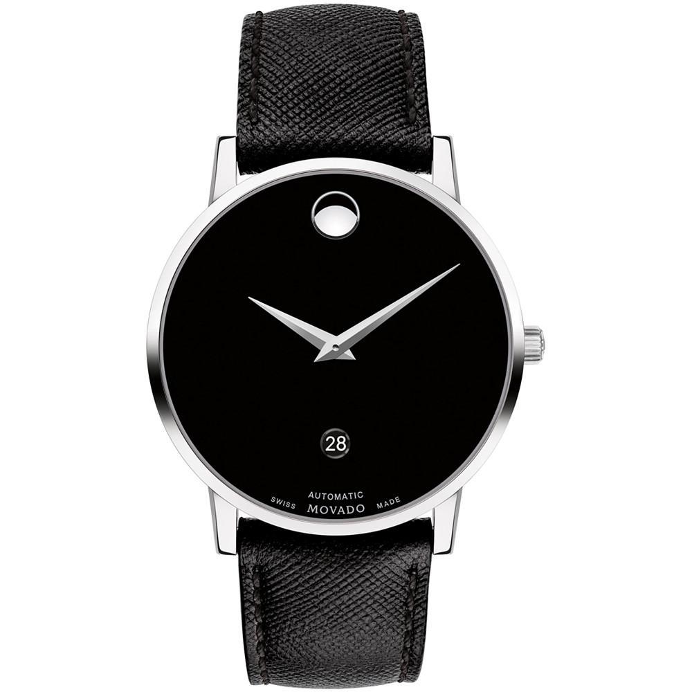 商品Movado|Men's Swiss Automatic Museum Black Calfskin Leather Strap Watch 40mm,价格¥6694,第1张图片
