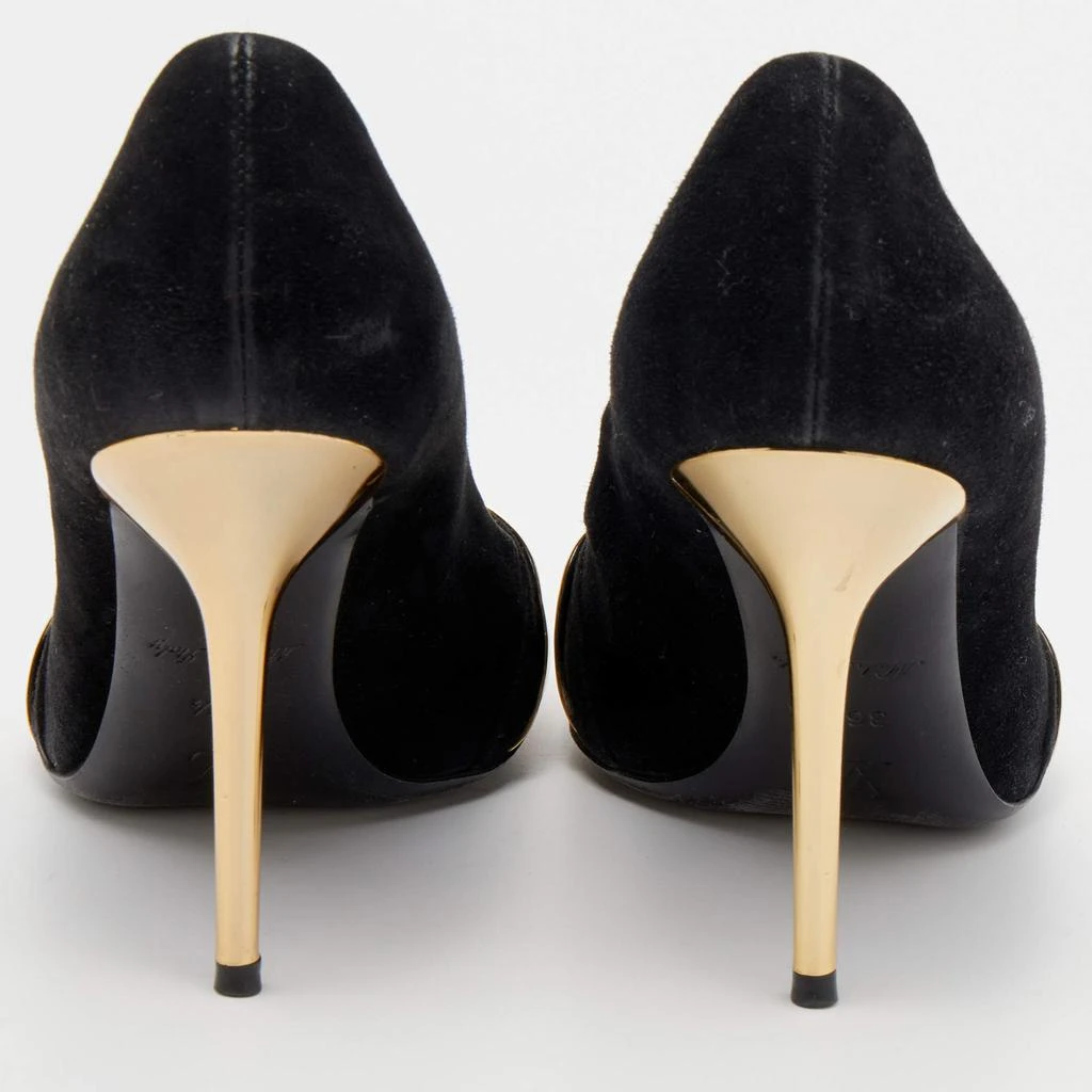 商品[二手商品] Louis Vuitton|Louis Vuitton Black Suede Gold Plate Peep Toe Pumps Size 36.5,价格¥3516,第5张图片详细描述