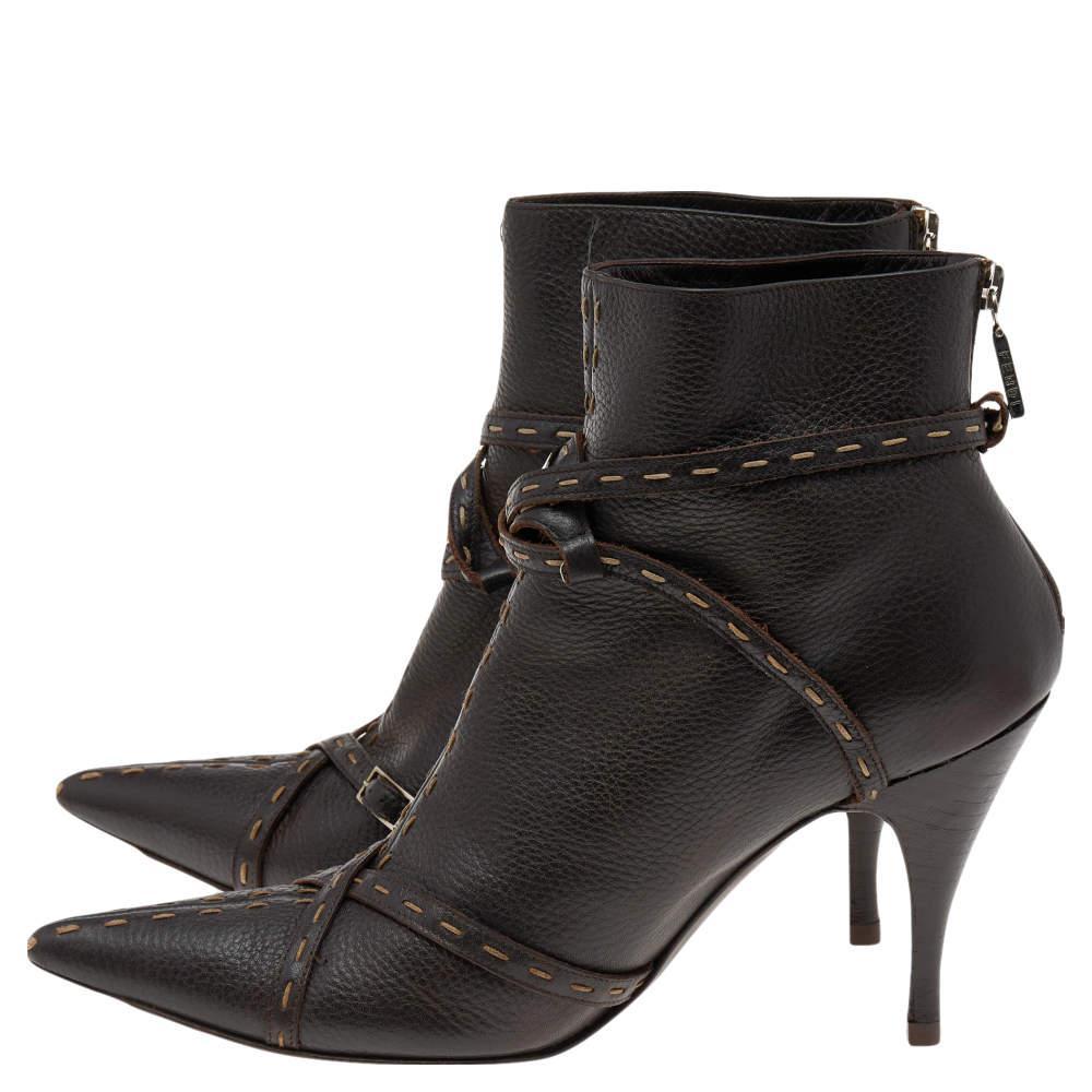 商品[二手商品] Fendi|Fendi Brown Leather Ankle Length Boots Size 39.5,价格¥4069,第6张图片详细描述