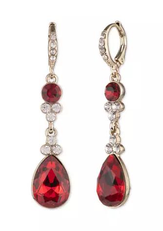 Gold Tone Red and Crystal Pear Double Drop Earrings商品第1张图片规格展示