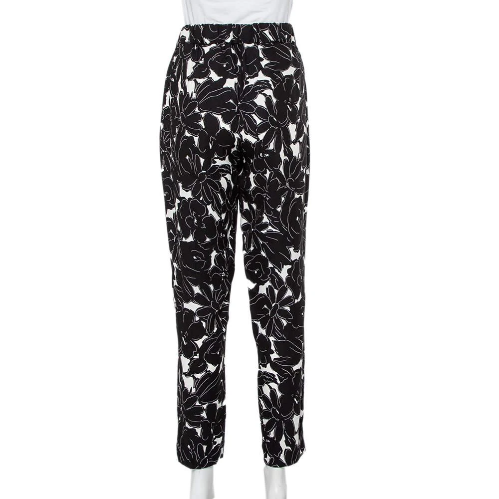 商品[二手商品] Oscar de la Renta|Oscar de la Renta Monochrome Floral Printed Silk Tapered Leg Pants M,价格¥1440,第3张图片详细描述