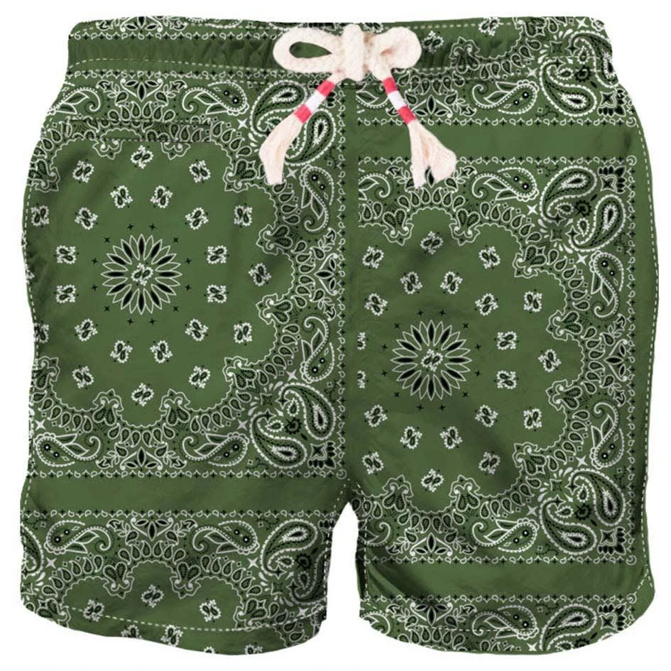 商品Mc2 Saint Barth|Man Swim Shorts With Green Bandanna Print,价格¥1337,第1张图片