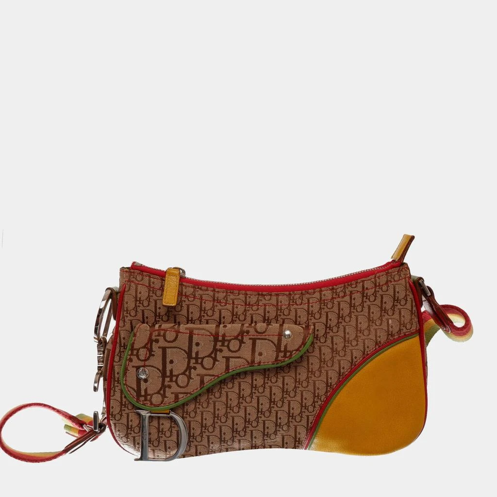 商品[二手商品] Dior|Christian Dior Brown Canvas Leather Rasta Monogram Logo Double Saddle Shoulder Bag,价格¥14538,第1张图片