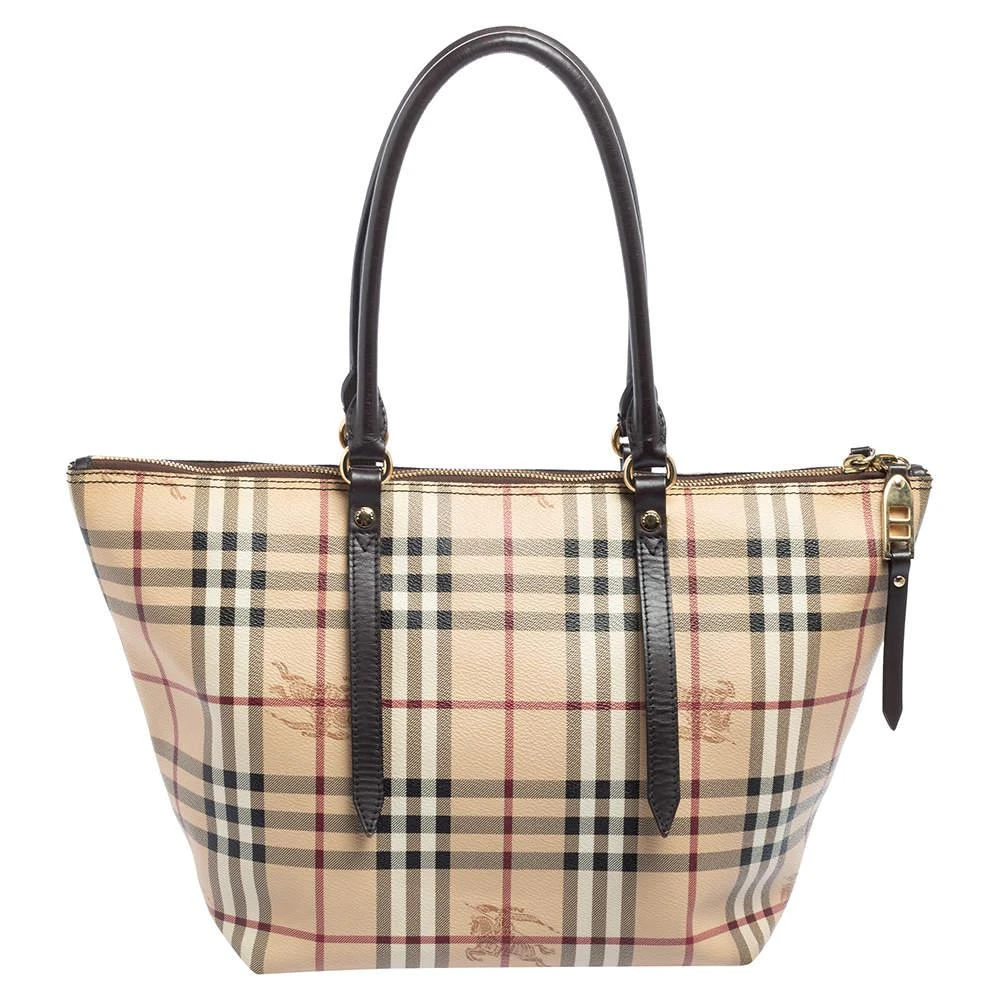 商品[二手商品] Burberry|Burberry Beige/Brown Haymarket Check PVC and Leather Small Salisbury Tote,价格¥2932,第4张图片详细描述