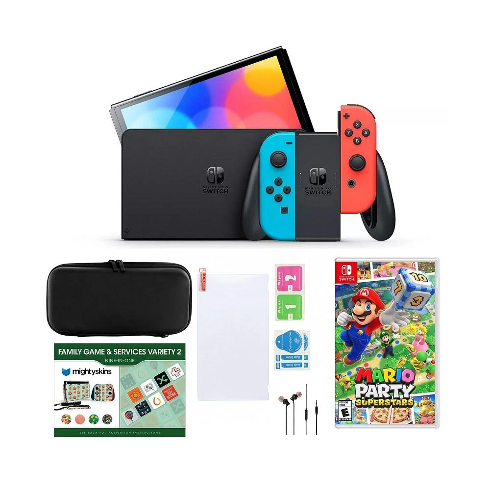 商品Nintendo|Switch OLED in Neon with Mario Party, Accessories & Voucher,价格¥3815,第1张图片