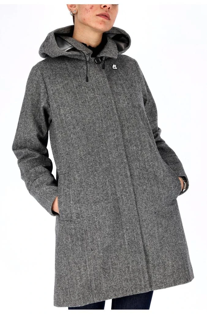 商品K-Way|Long coat in a wool cloth with zip and detachable hooding woman K-Way Josiel Wool 2L black/white,价格¥3609,第1张图片