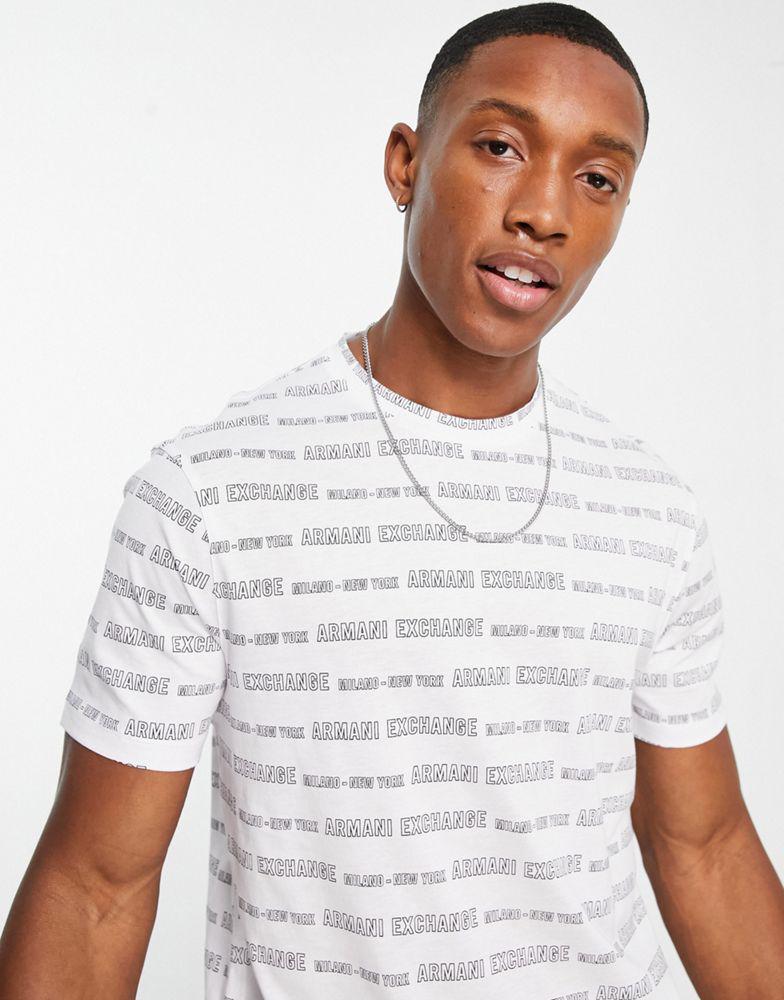 Armani Exchange all over logo print t-shirt in white商品第2张图片规格展示
