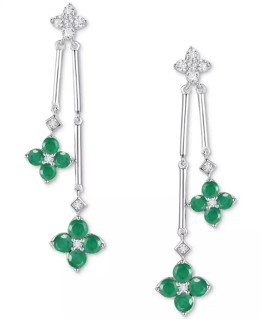 商品Macy's|Sapphire (1-1/10 ct. t.w.) & Diamond (1/5 ct. t.w.) Flower Drop Earrings in Sterling Silver (Also in Ruby & Emerald),价格¥1786,第1张图片