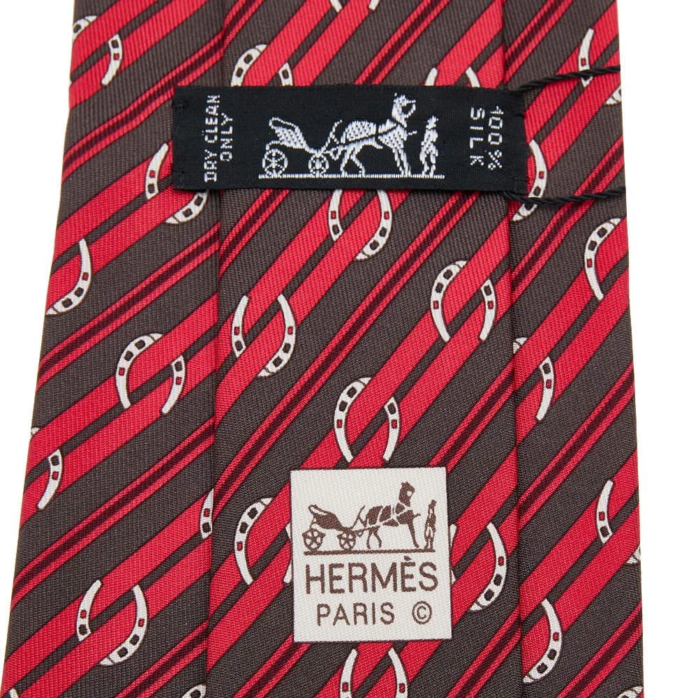 商品[二手商品] Hermes|Hermes Red Horsebit Stripe Printed Silk Tie,价格¥983,第3张图片详细描述