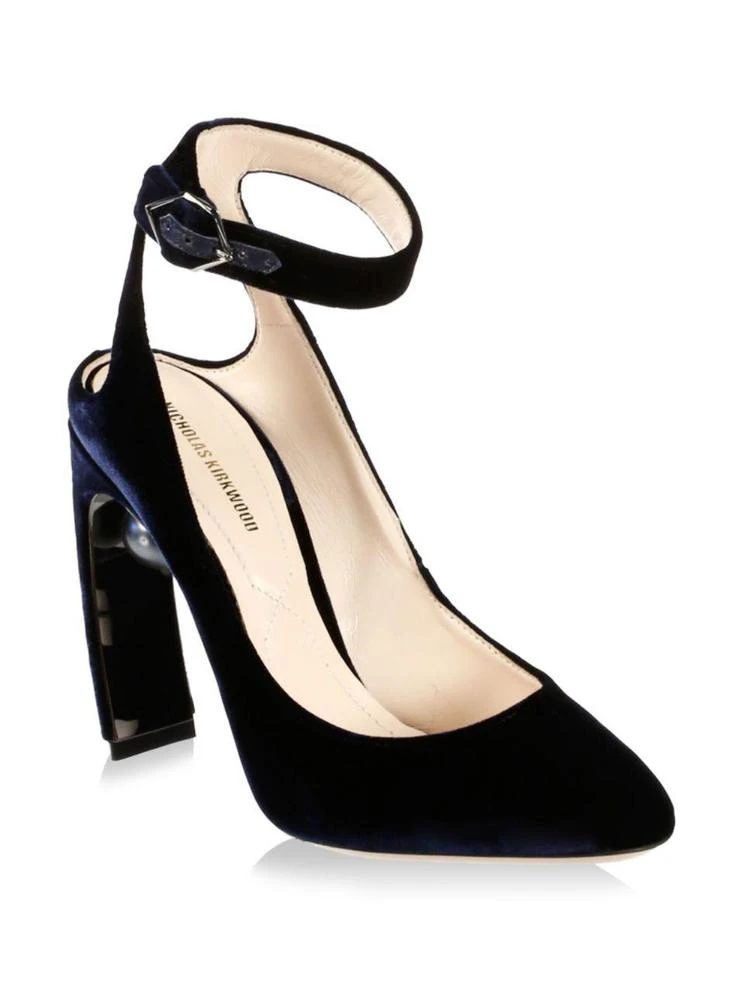 商品Nicholas Kirkwood|Lola Pearl-Heel Velvet Ankle-Strap Pumps,价格¥2533,第1张图片