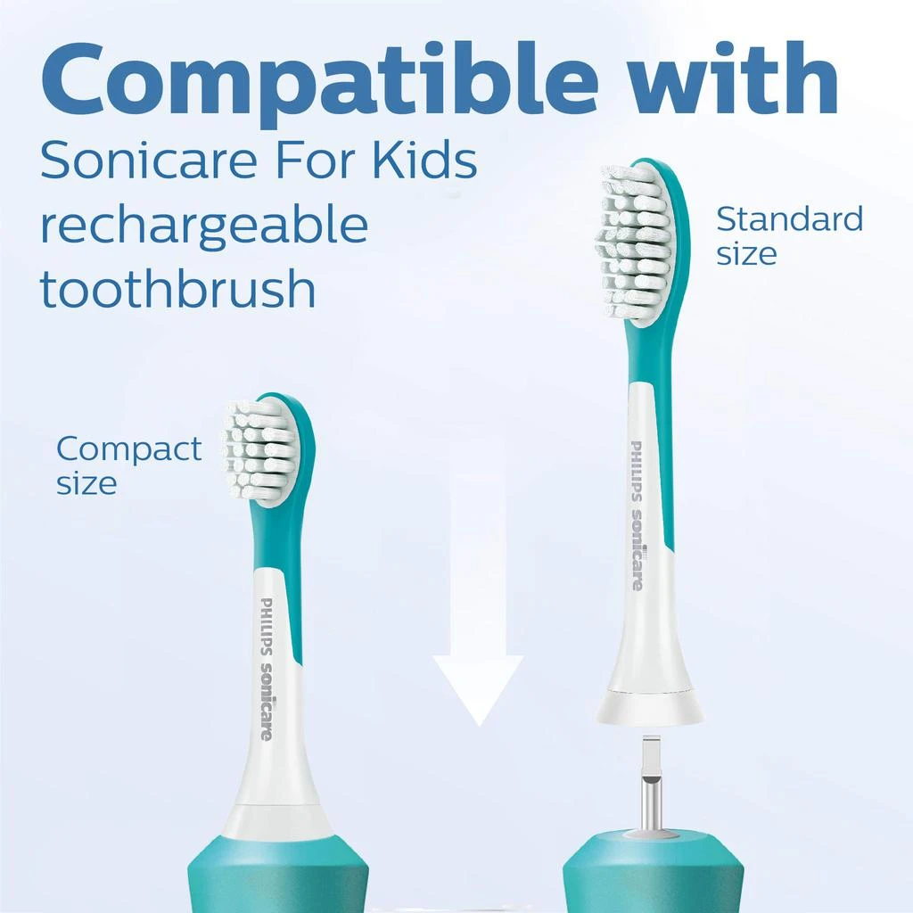 商品Philips Sonicare|Philips Sonicare for Kids 7+ Genuine Replacement Toothbrush Heads, 2 Brush Heads, Turquoise and White, Standard, HX6042/94,价格¥168,第5张图片详细描述