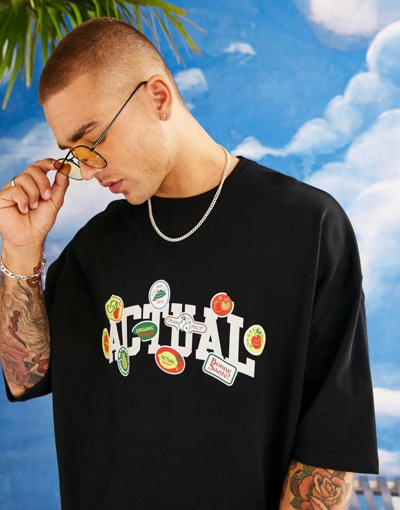 商品ASOS|ASOS Actual oversized t-shirt with actual sticker print in black,价格¥145,第1张图片