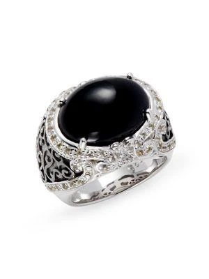 商品Delatori by ALOR|Sterling Silver, Black Rhodium, Black Onyx & Clear Crystal Ring,价格¥2830,第1张图片