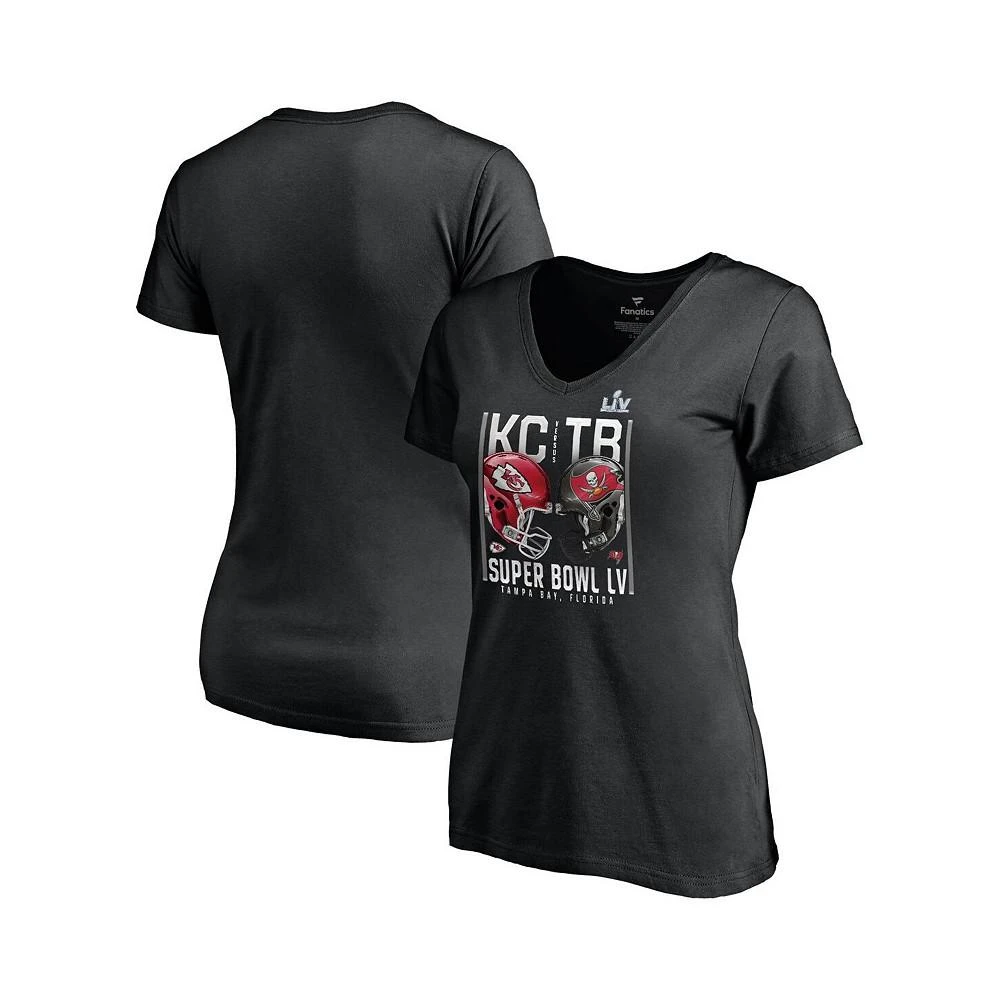 商品Fanatics|Women's Branded Black Tampa Bay Buccaneers vs. Kansas City Chiefs Super Bowl LV Matchup Plus Size Play Clock V-Neck T-shirt,价格¥241,第1张图片