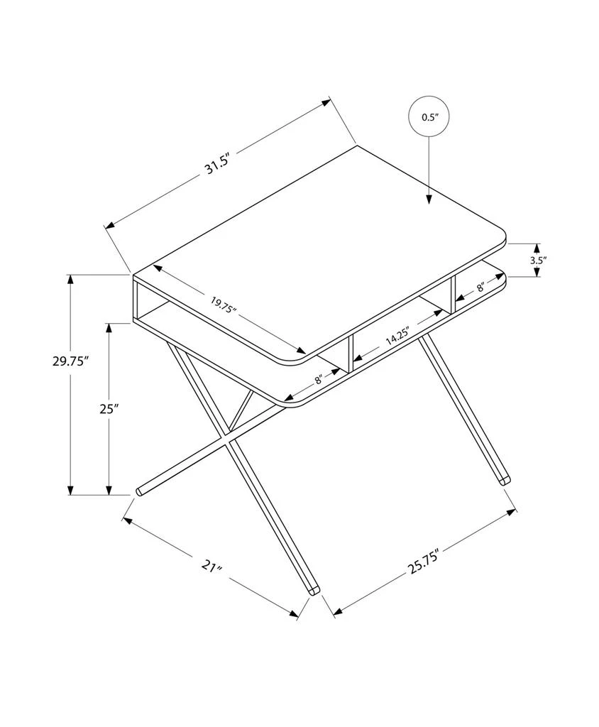 商品Homezia|20" White and Silver Computer Desk,价格¥1535,第5张图片详细描述