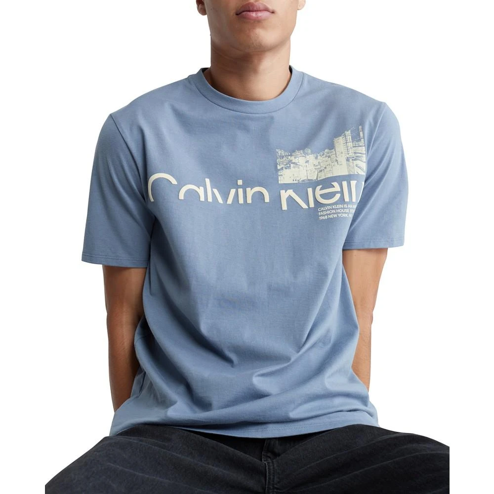 商品Calvin Klein|Men's Regular-Fit Cutoff Logo Cityscape Graphic T-Shirt,价格¥187,第3张图片详细描述