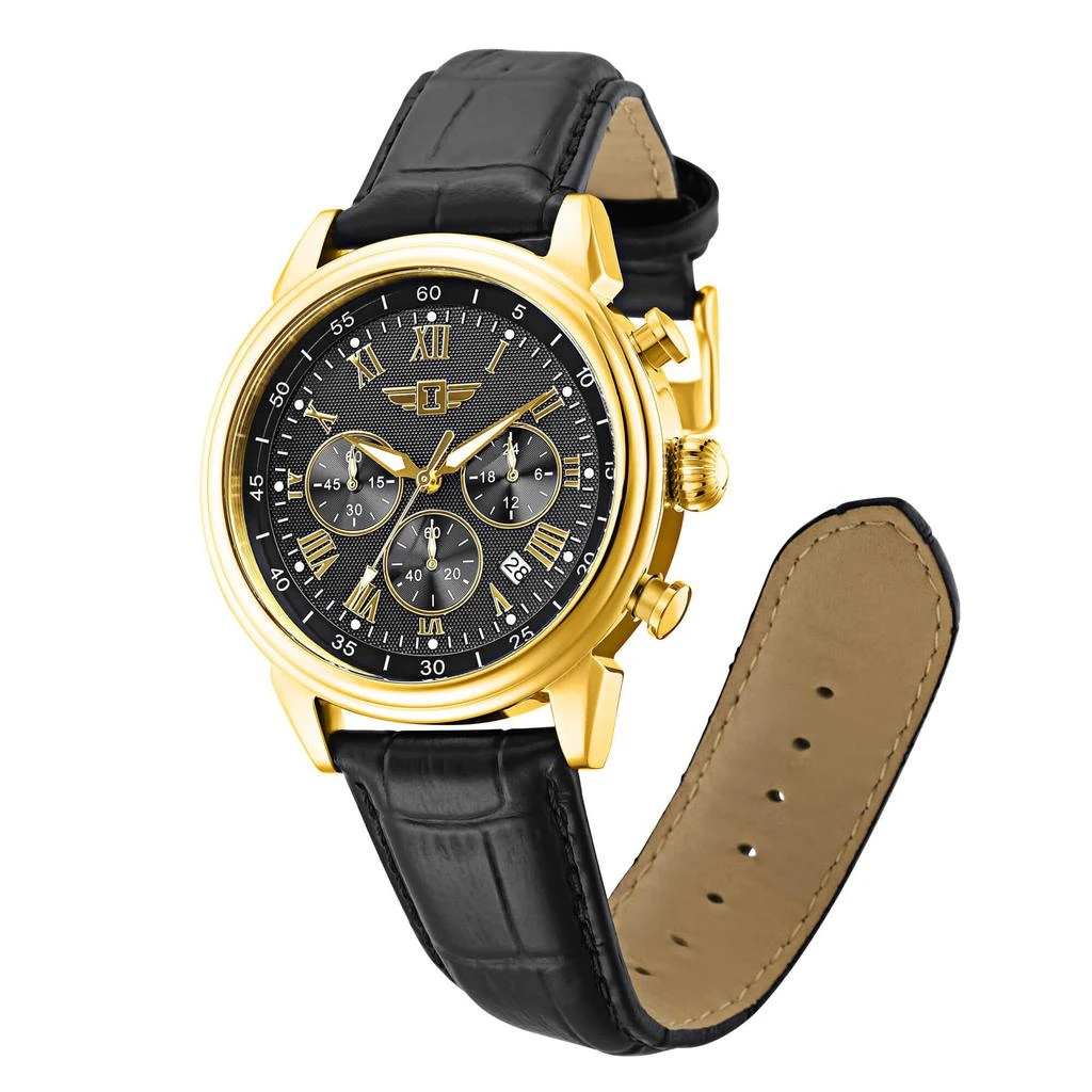 商品Invicta|Invicta IBI-90242-003 Men's I by Invicta Collection Gold Tone Stainless Steel Quartz and Black Leather Band Watch,价格¥410,第4张图片详细描述