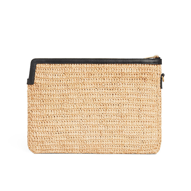 商品Celine|【预售3-7天】CELINE/赛琳 22新款CUIR TRIOMPHE系列 女士自然色/黑色拉菲草编织皮革饰边配可拆卸腕带手拿包10H902EHH.02NC,价格¥5324,第8张图片详细描述