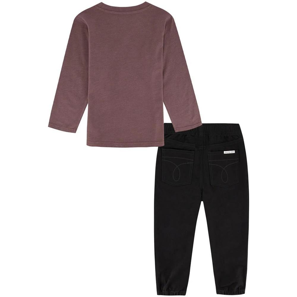 商品Calvin Klein|Little Boys Classic Logo Long Sleeve Jersey T-shirt and Twill Joggers, 2 Piece Set,价格¥404,第2张图片详细描述
