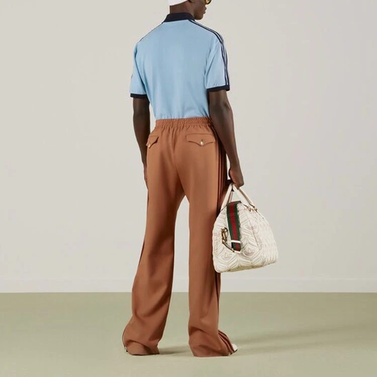商品[国内直发] Gucci|古驰 x adidas originals SS23 条纹Logo印花套头短袖Polo衫 男款 蓝色,价格¥3404,第4张图片详细描述