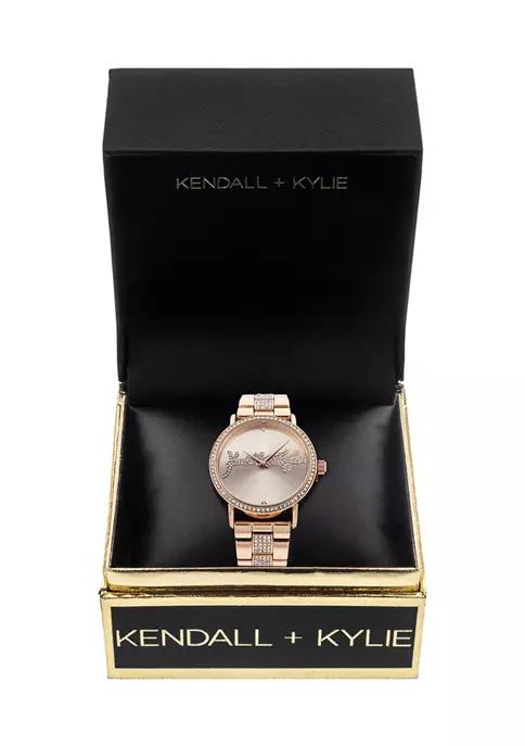 Rose Gold Tone Metal Analog Watch with Bedazzled Logo商品第4张图片规格展示