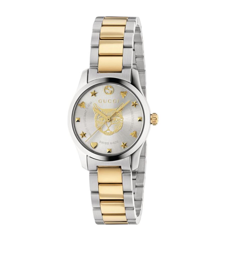 商品Gucci|Gold, Silver and Steel G-Timeless Cat Watch 27mm,价格¥8249,第1张图片