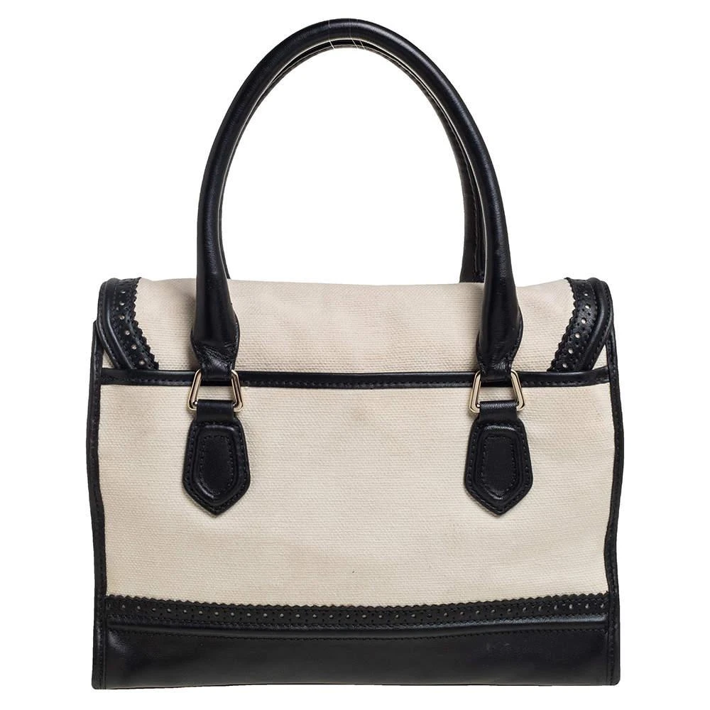 商品[二手商品] Cole Haan|Cole Haan Cream/Black Canvas And Wingtip Leather Flap Brooke Tote,价格¥1339,第4张图片详细描述